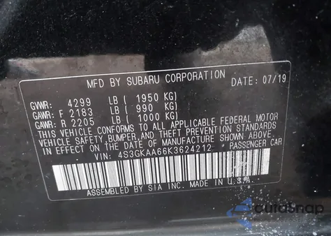 2019 Subaru Impreza 2.0I из США, поврежденный, VIN 4S3GKAA66K3624212